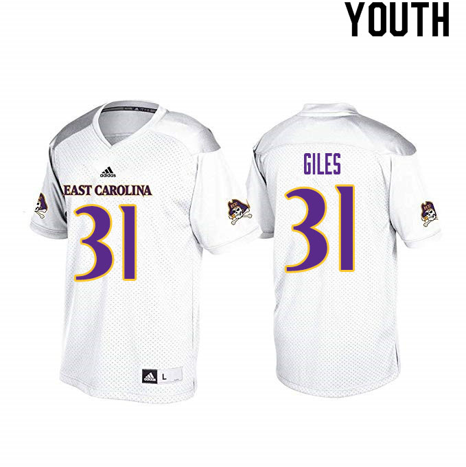 Youth #31 Seth Giles ECU Pirates College Football Jerseys Sale-White - Click Image to Close